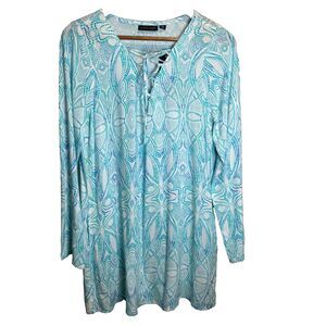 Catalina Popover Aqua Blue Lattice Tie Front Tunic Top Size Medium NWT Beachy